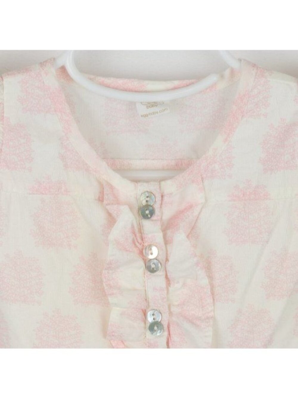 Egg Baby Infant 3-6 Months White Pink Tree Print Button Up Ruffle Sleeve Blouse - Picture 2 of 9